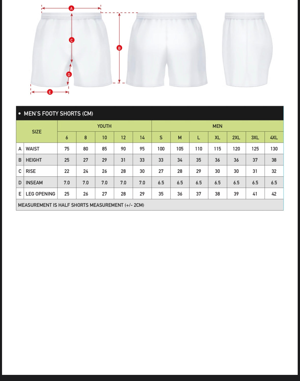 FOOTY SHORTS (BOYS)